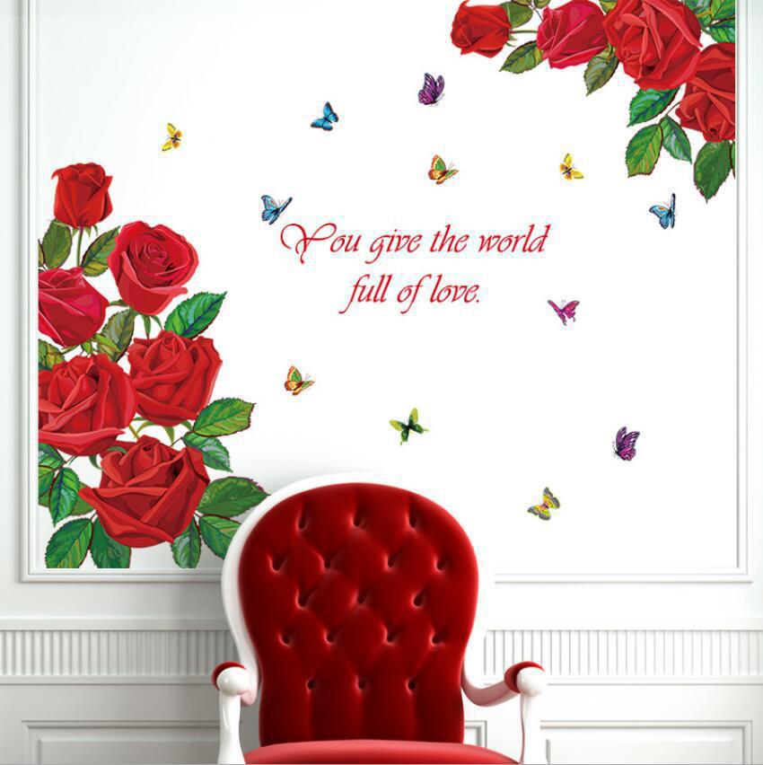 SK9391 Zhonglan Red Rose Living Room Tv Background Wall Bedroom Entrance Bathroom Restaurant Decoration Waterproof Wall Sticker