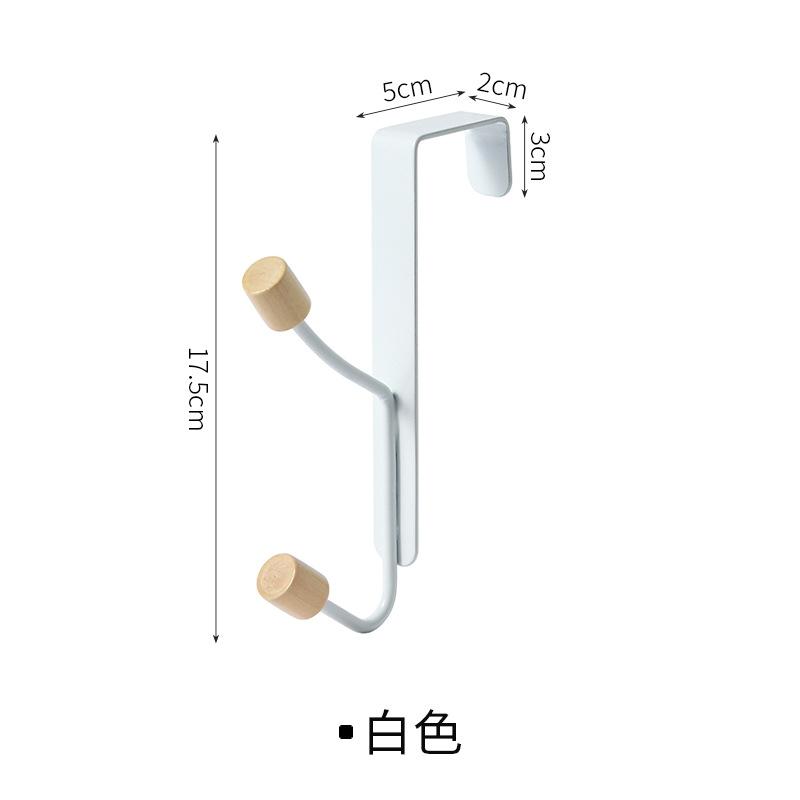 Picture of Japanese-style simple wood double hook punch-free door hanging clothes hook coat hook wall hanging door back storage rack