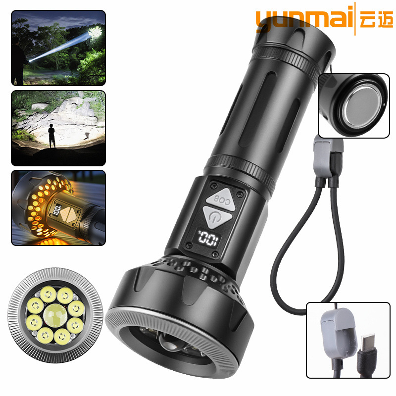 Amazon new white laser long-range flashlight multifunctional camping magnetic attraction with digital display TYPE-C rechargeable flashlight