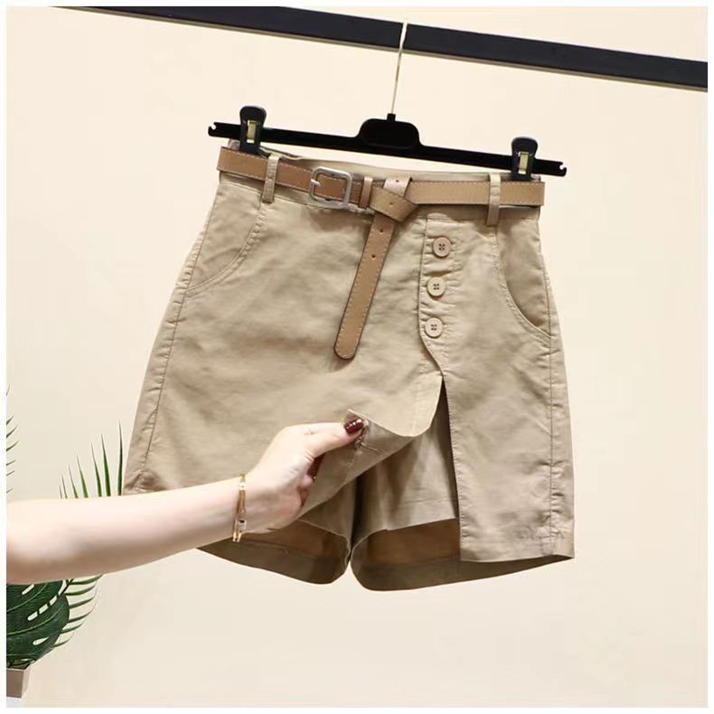 2025 Summer New Korean Style Versatile Fashion Slim Pants Elastic Waist Skirt Linen Cotton Slit Shorts for Women
