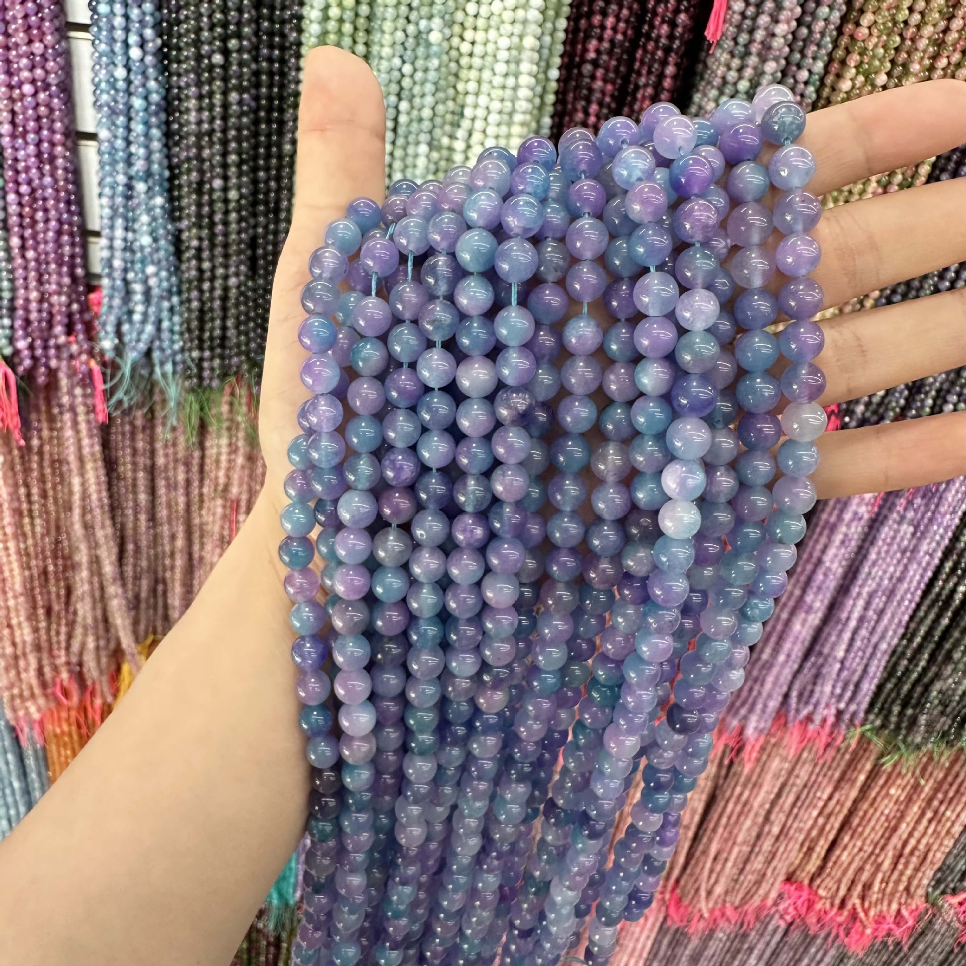 Picture of Live hot grade a chalcedony 8mm two-color round beads beads handmade diy Internet celebrity matching in stock jewelry