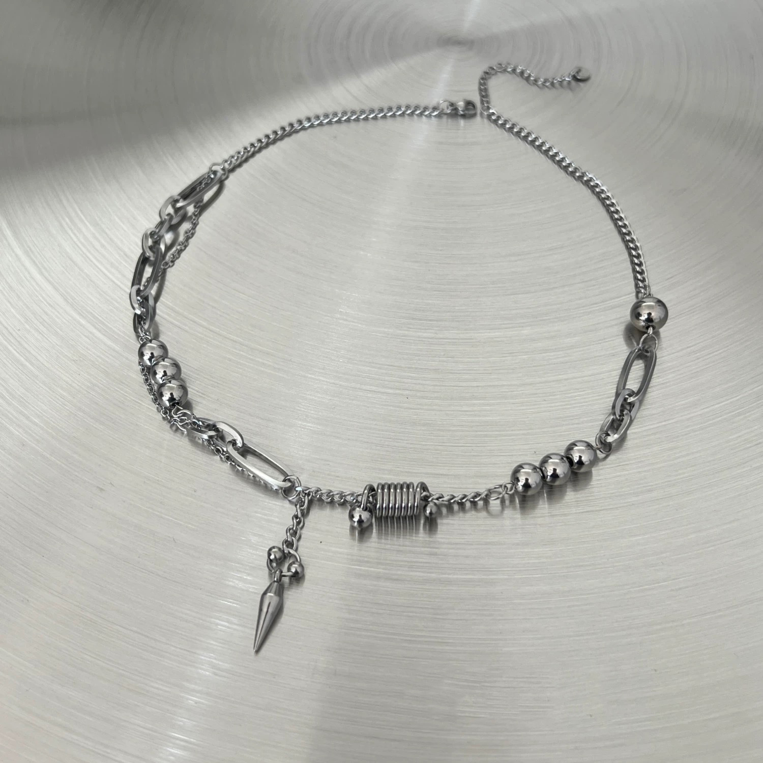 Picture of Tide Cool Titanium Steel Steel Ball Rivet Stitching Necklace Men's Niche Design Hip Hop Cold Style Clavicle Chain Woolen Chain Accessories