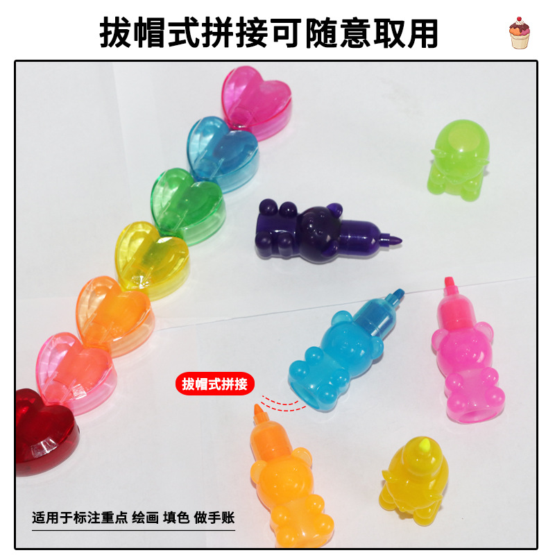 Creative Color Highlighter Love Cartoon Oblique Head Student Painting Key Line Marking Pen Hand Account Marking Pen