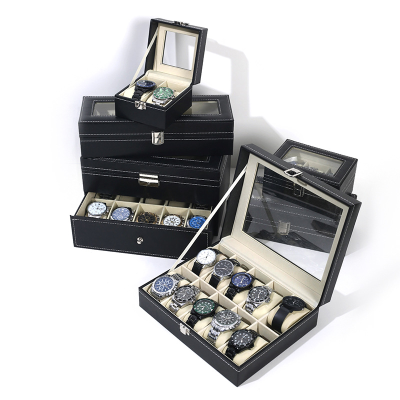 Picture of Manufacturer Recommends Pu Leather Series Watch Box Black Mechanical Watch Multi-Position Storage Box Household Square Gift Watch