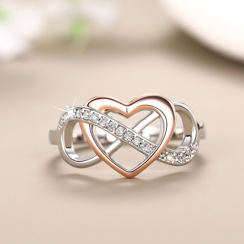 Huitan Manufacturer Wholesale Cut Out Heart Ring for Women, Elegant Two-Color Möbius Ring, Popular Design