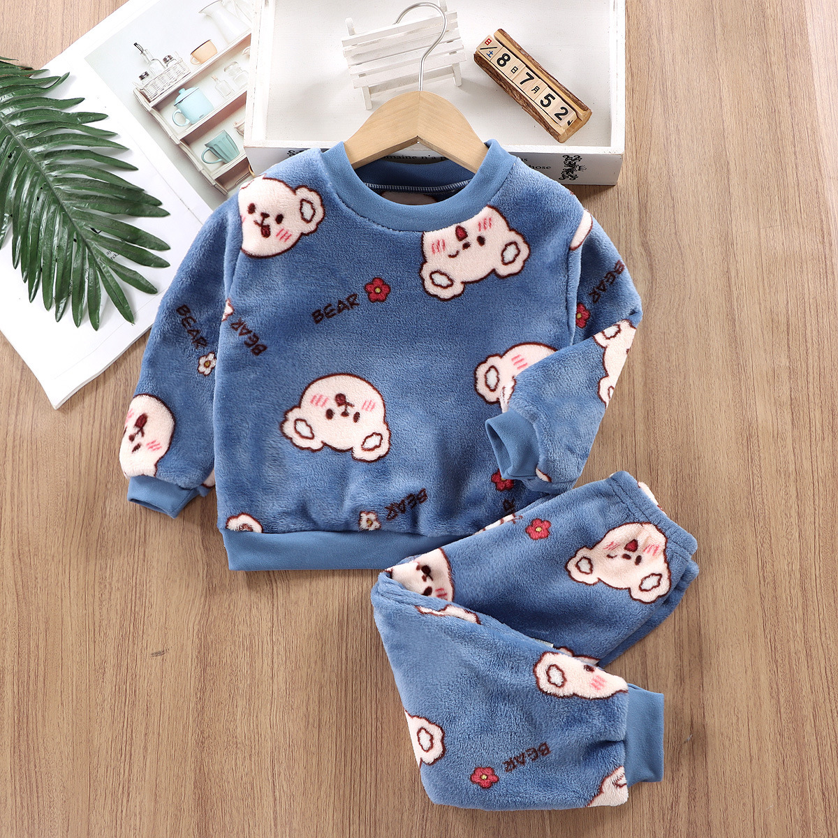 Picture of Children's Autumn and Winter Warm Flannel Suit, Quilted and Thickeneded Home Clothes, Autumn Clothes and Long Trousers, Boys and Girls Intimates Set