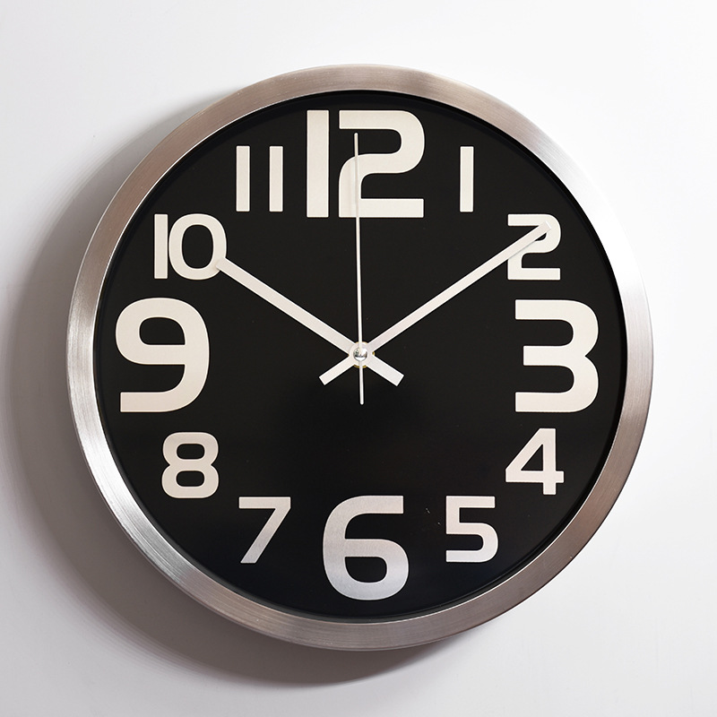 Aluminum Quartz Clock Simple Round Clock Creative Living Room Bedroom Silent Metal Aluminum Wall Clock 12 Inch 30CM