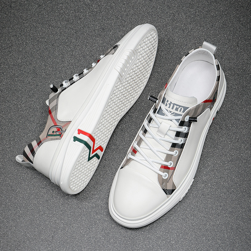 White Shoes Men's Cow Two-layer Leather Korean Style Trendy 2025 Spring New Low-top Internet Celebrant Casual Driving Shoes for Young Men