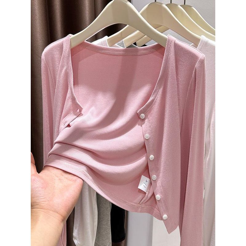 Pink Modal Sunscreen Cardigan Women's Summer Outer Ribbon Skirt Shawl Air-conditioned Room Outer Ice Silk Sweater Jacket