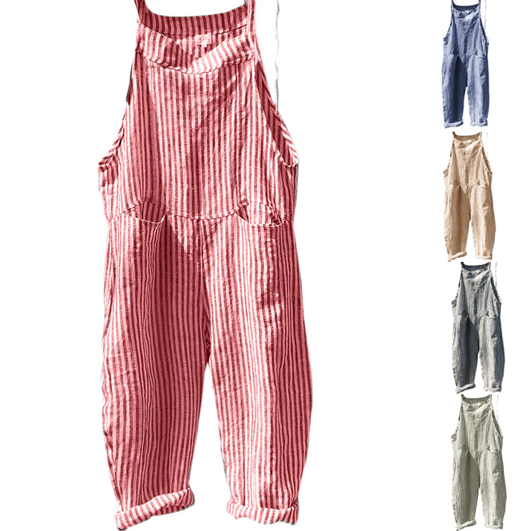 Spot 2024 Amazon Independent Station European and American Women's Strap Striped Pants Wide Leg Pants