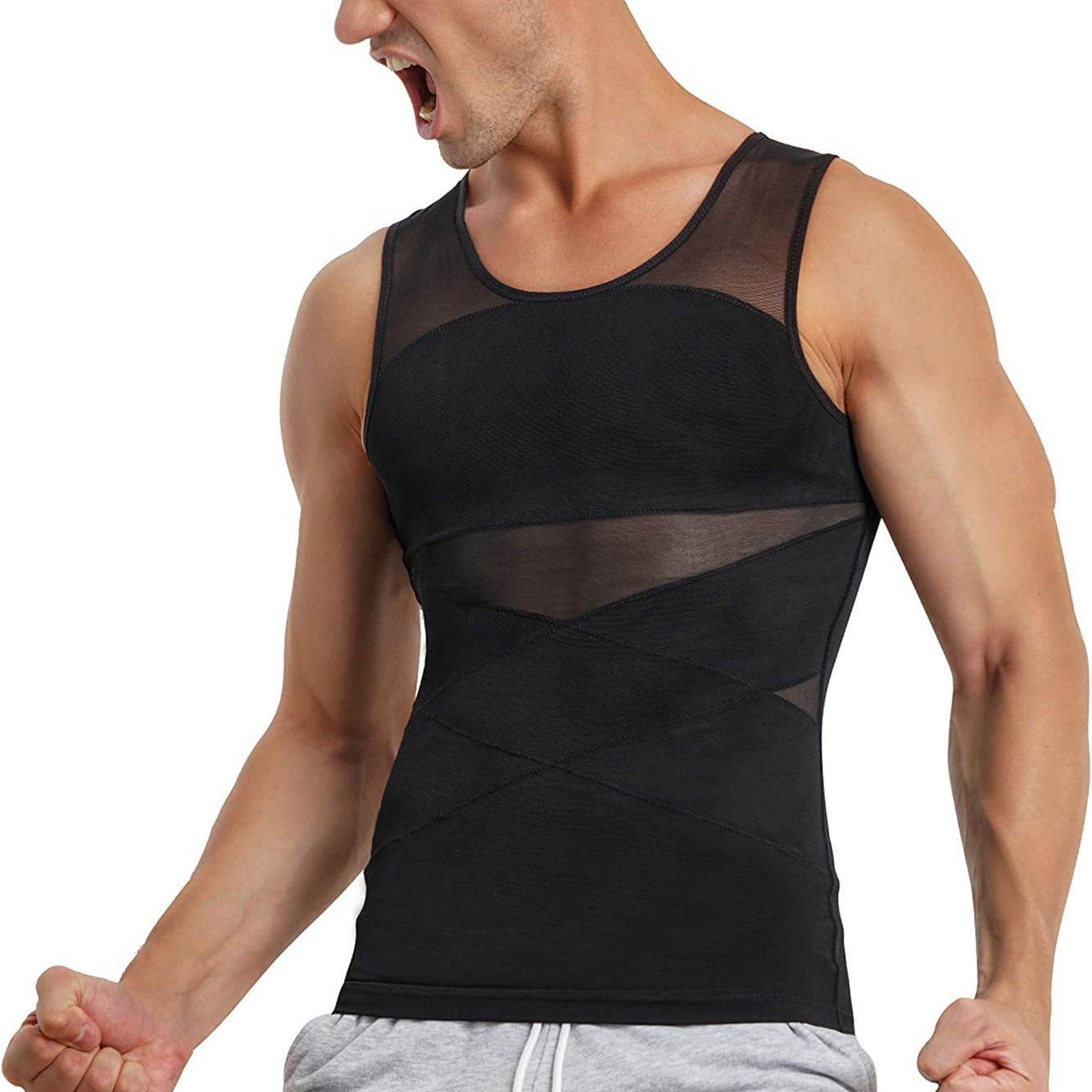 Cross-border Men's Body Shaping Clothes Mesh Breathable Abdominal Tighting Belly Shaping Chest Shaping Back Tight Fitness Training Vest