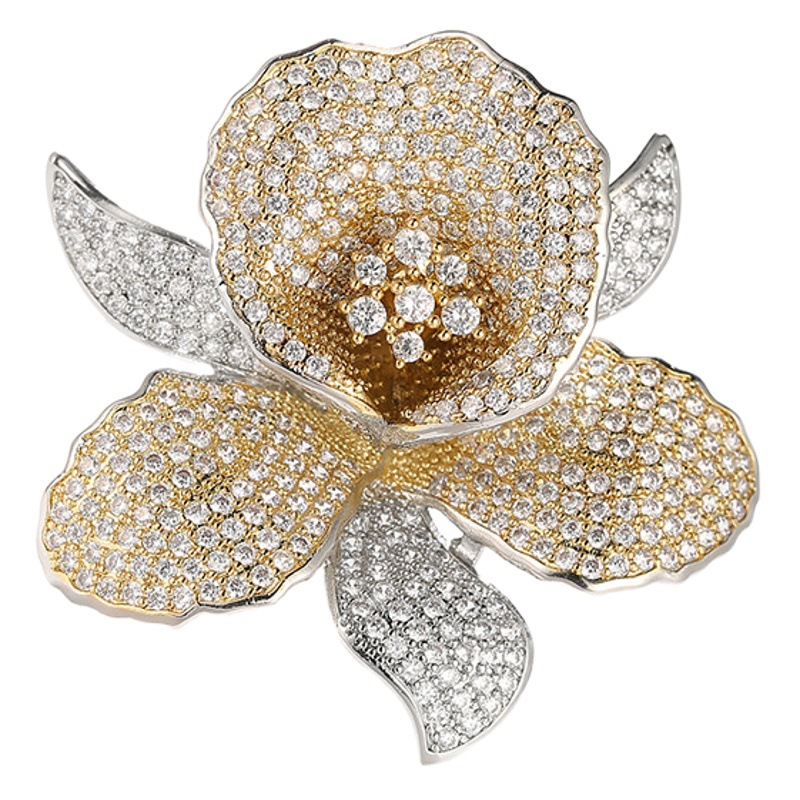 Deli Snow Paris Jewelry Show Heavy Industry Gradient Gem Design Peony Flower Brooch Luxury Coat Pin Buckle