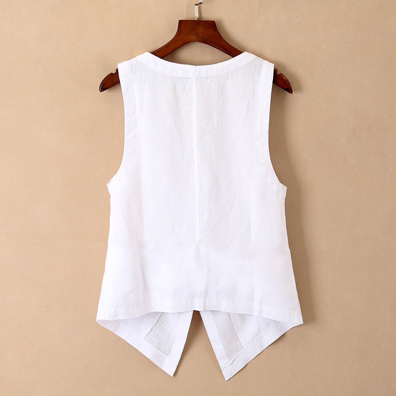 Picture of 2024 Spring, Summer and Autumn Vest Women's Linen Outerwear Jacket Women's Short Cotton and Linen Vest Casual Thin