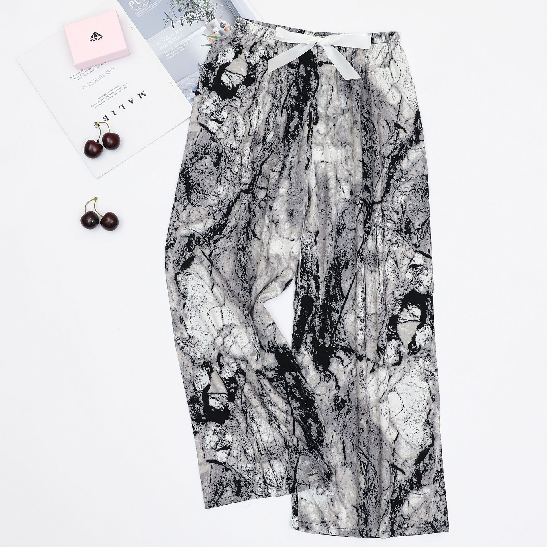 Picture of Cotton Silk Pajama Pants Women's Summer Thin Black and White Cartoon Style Wide Leg Pants Large Size Loose Outer Wearing Foreign Trade Beach Pants