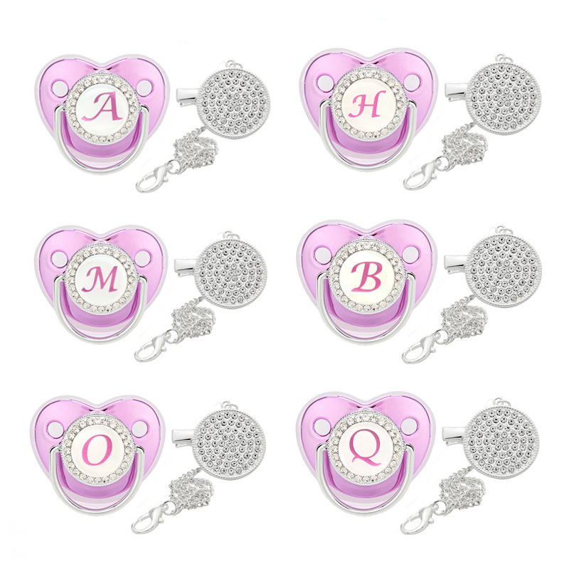 Picture of Cross-border hot new 26 letters purple drill baby play mouth silicone baby comfort play mouth with chain clip