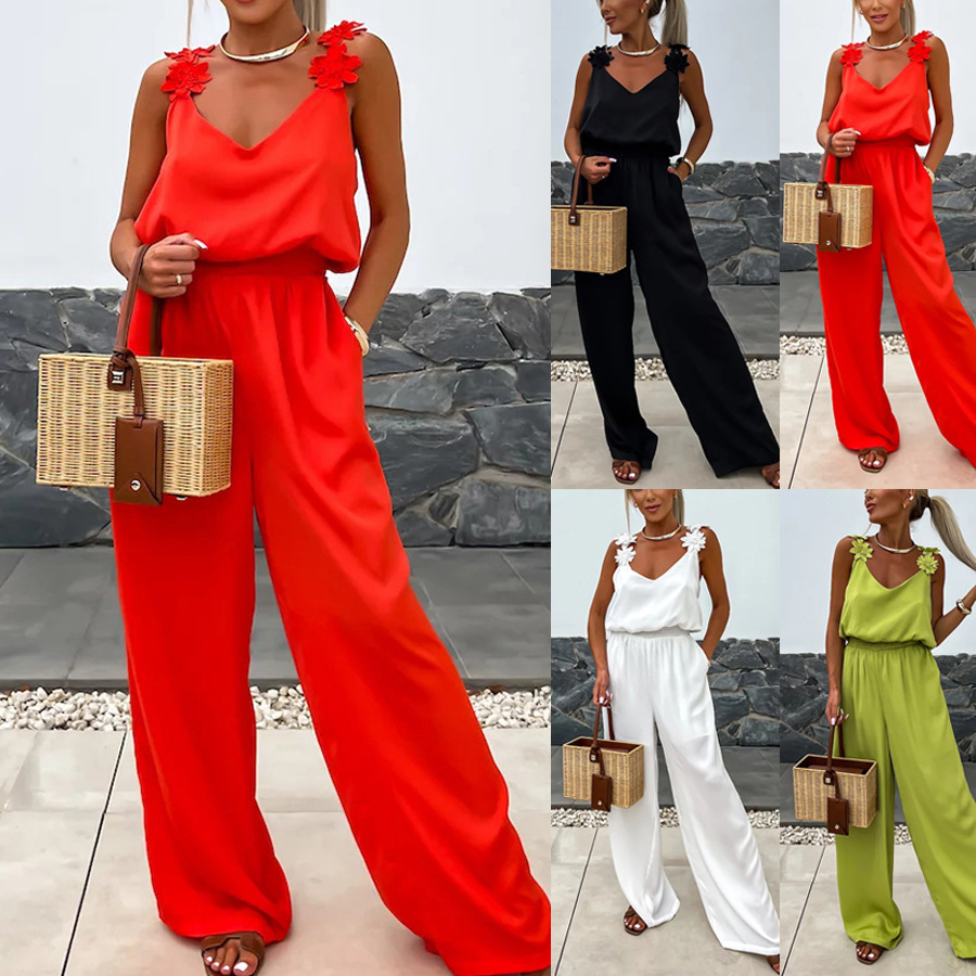 Cross-border Europe and the United States Spring and Summer New Sleeveless Pocket Sleeveless Sleeveless Pocket Clothes INS Casual Loose Women's Pants