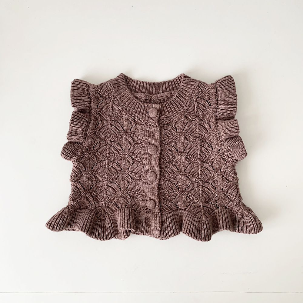 Picture of Cutemily Spring & Fall Cotton Baby Girl Cut Out Woolen Cardigan Vest Girl Baby Lotus Leaf Retro Short Vest