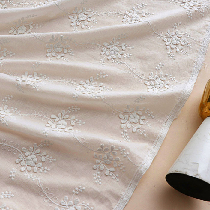 Picture of Pure Cotton Fabric White Three-dimensional Cotton Embroidered Cotton dress Shirt Clothing Fabric Tablecloth Handmade Decorative Cloth