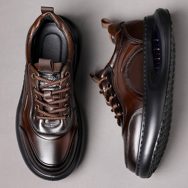 New Men's Shoes, Autumn Trendy Shoes, First-Layer Cowhide Men's Sports and Casual Shoes, Men's Thick-Soled Height-Increasing Men's Shoes, Dad Shoes