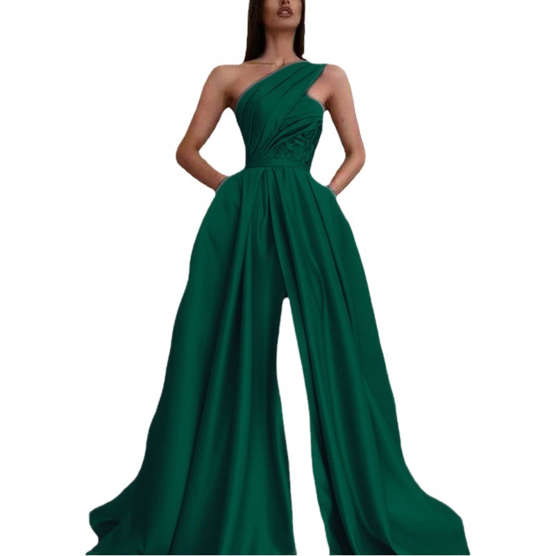 Picture of Temperament Sloping Shoulder Evening Gown Sexy Slit Sloping Shoulder Evening Dress