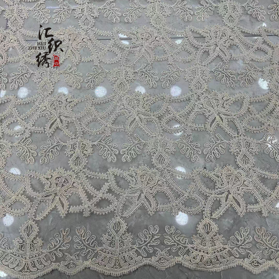 Popular car bone cotton thread embroidery cotton thread bone rope mesh wedding dress full lace clothing fabric
