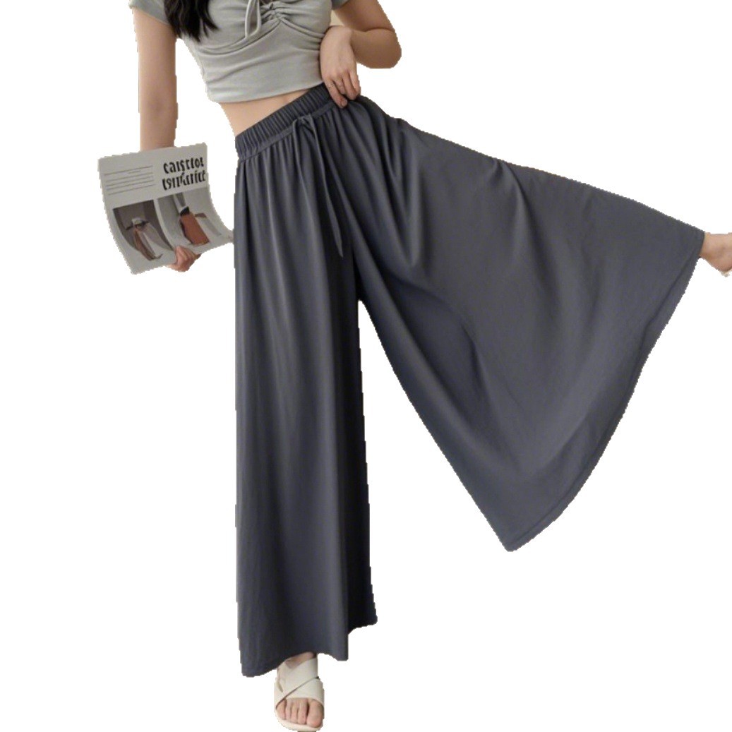 Picture of Ice Silk Culottes for Women Summer 2025 New Style Small High-Waisted Eight-Point Pants Drapedy A-Line Wide-Leg Skirt with Large Hem