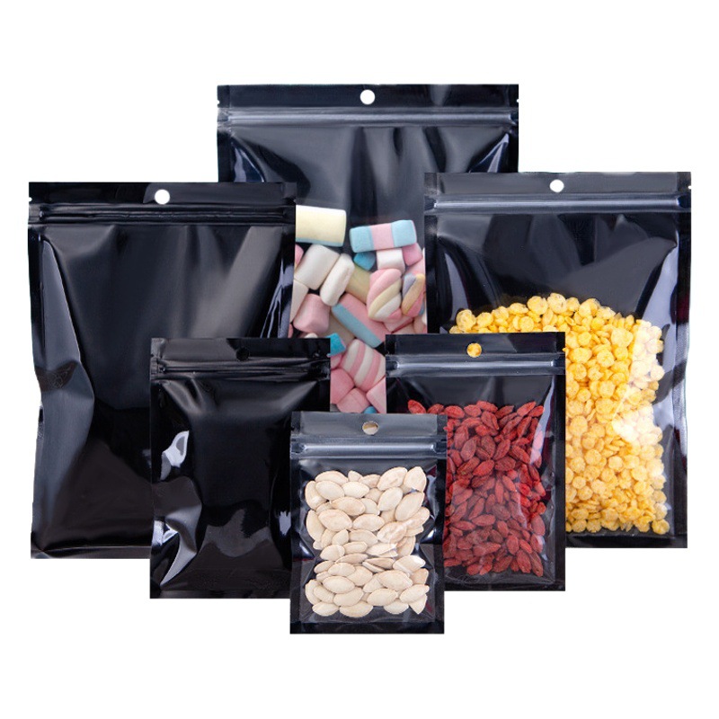 Black Yin and Yang ziplock bag aluminum foil translucent sealed bag aluminized with hanging hole sealed bag snack packaging bag