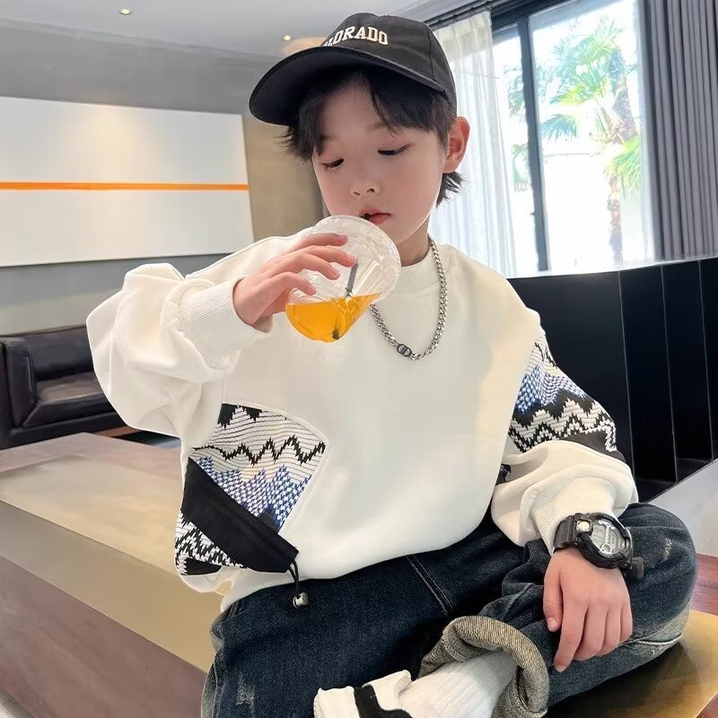 Boys' Spring Fashion Brand Sweater 2025 New Children's Spring and Autumn Top Large Children's Spring Base Shirt Western Style Fashion