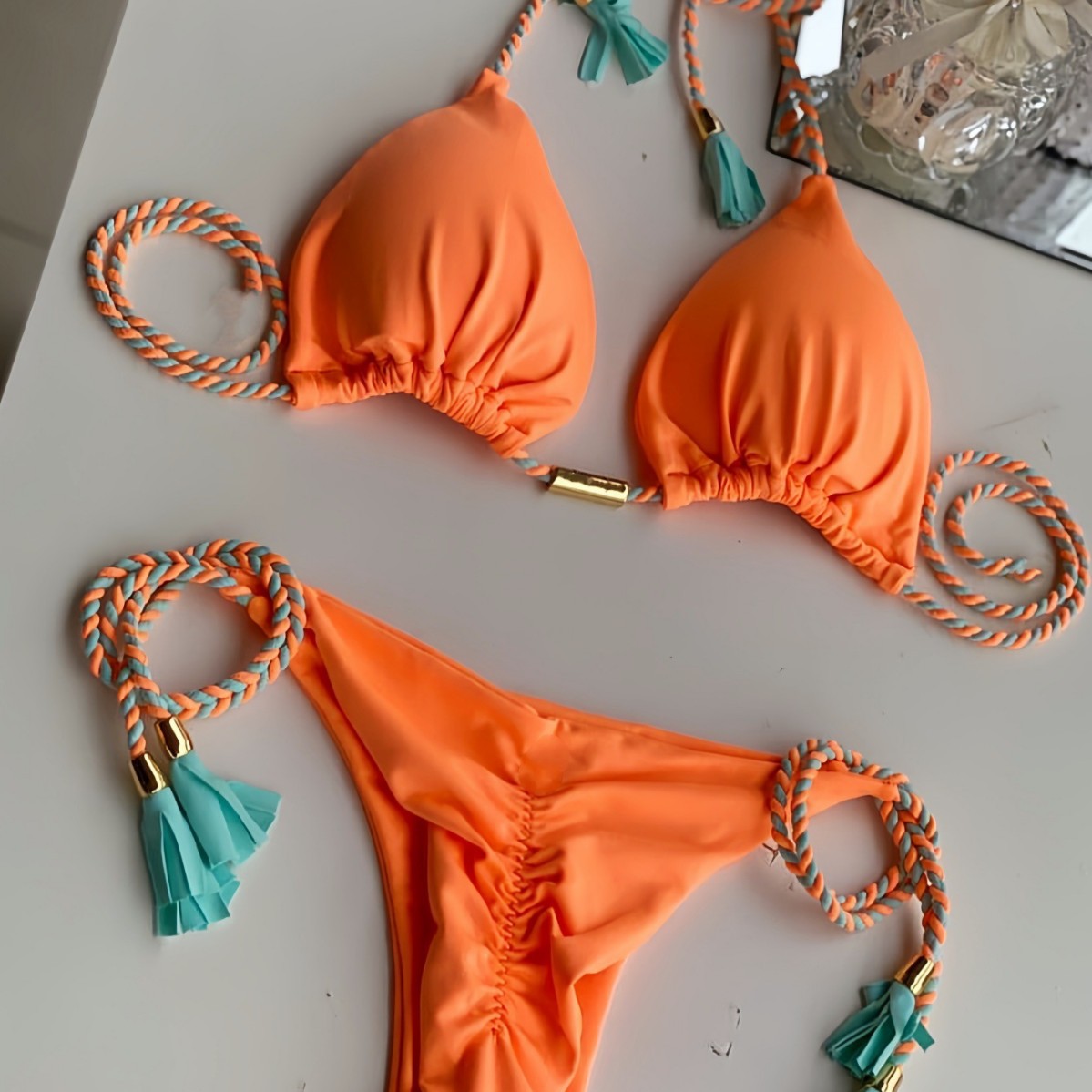 2025 New Backless Rope Bikini Triangle Swimsuit Amazon European and American Swimwear in stock
