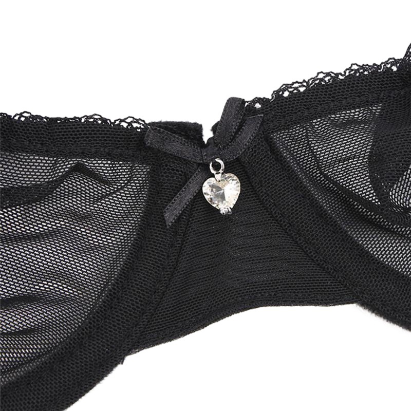 Varsbaby Independent Station European and American Underwear Ultra-thin Transparent Mesh Bra Set Plus Transparent Sexy T-pants 3-piece Set