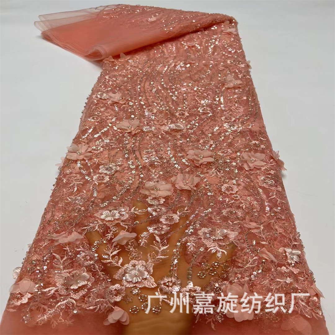 Picture of 2024 new manufacturers cross-border Europe, America, the Middle East and Africa small flower three-dimensional flower plus beads wedding dress children's clothing fabric