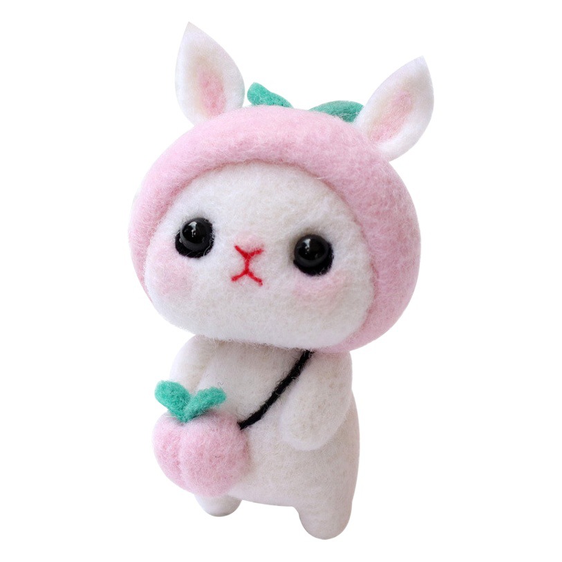 White rabbit wool felt poking finished DIY material bag handmade doll key chain pendant wholesale