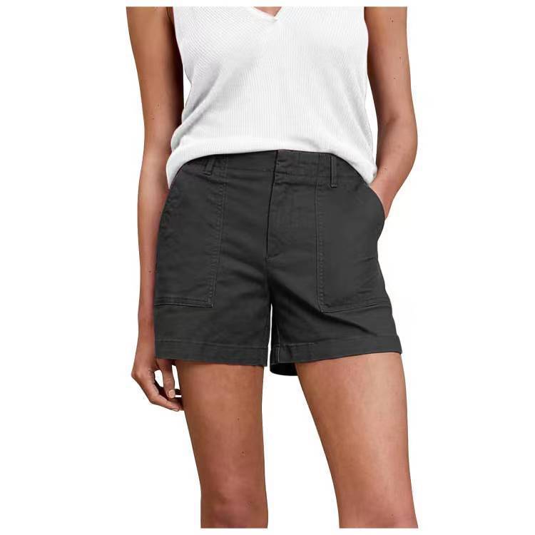 Picture of 2023 Amazon Short Sleeve Fashion Easiest for Match Women's Big Pocket Solid Color Four-Way Stretch Knitted Denim Shorts