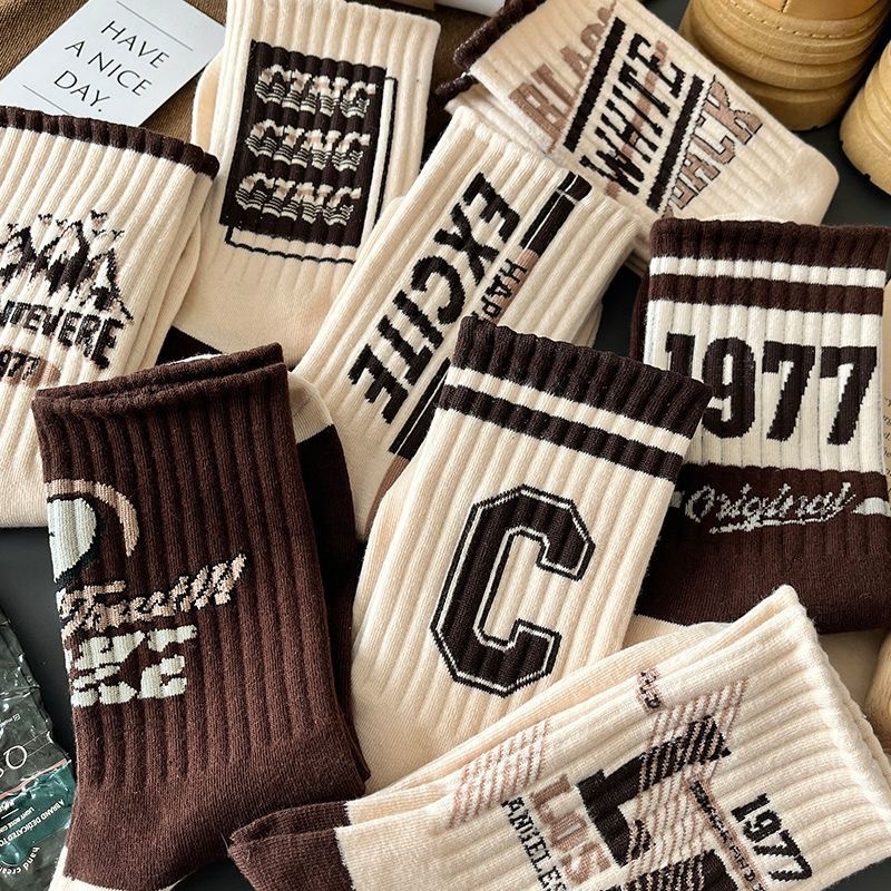 Vintage Socks Men's Autumn and Winter Thickened Vintage American Style Mid-length Socks Ins Trendy All-match Sports Basketball Socks Sweat-absorbent Stockings