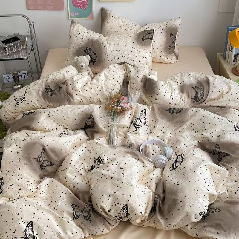 Picture of Washed Cotton Bed Sheet Four-Piece Set, Fresh Style Duvet Cover, Simple Ins Student Dormitory Three-Piece Duvet Cover Set