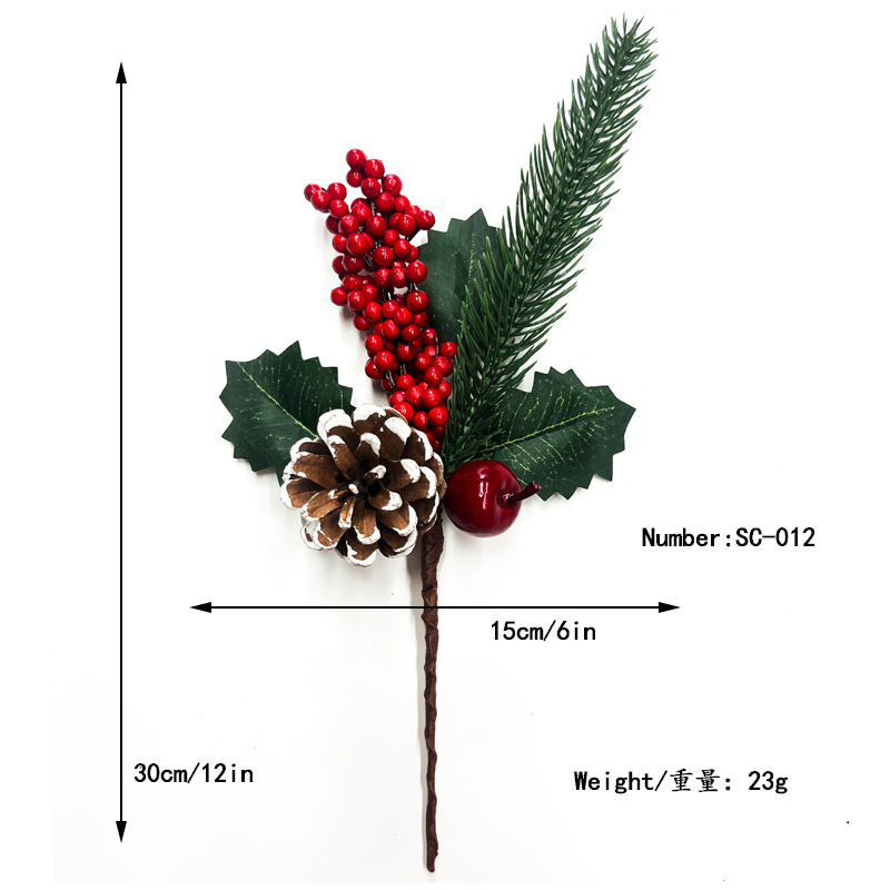 Picture of Cross-Border Christmas Simulation Pine Cone Branches Snowflake Pine Needles Berry Red Fruit Branches Holiday Decoration Cuttings Christmas Pine Needle Bouquet