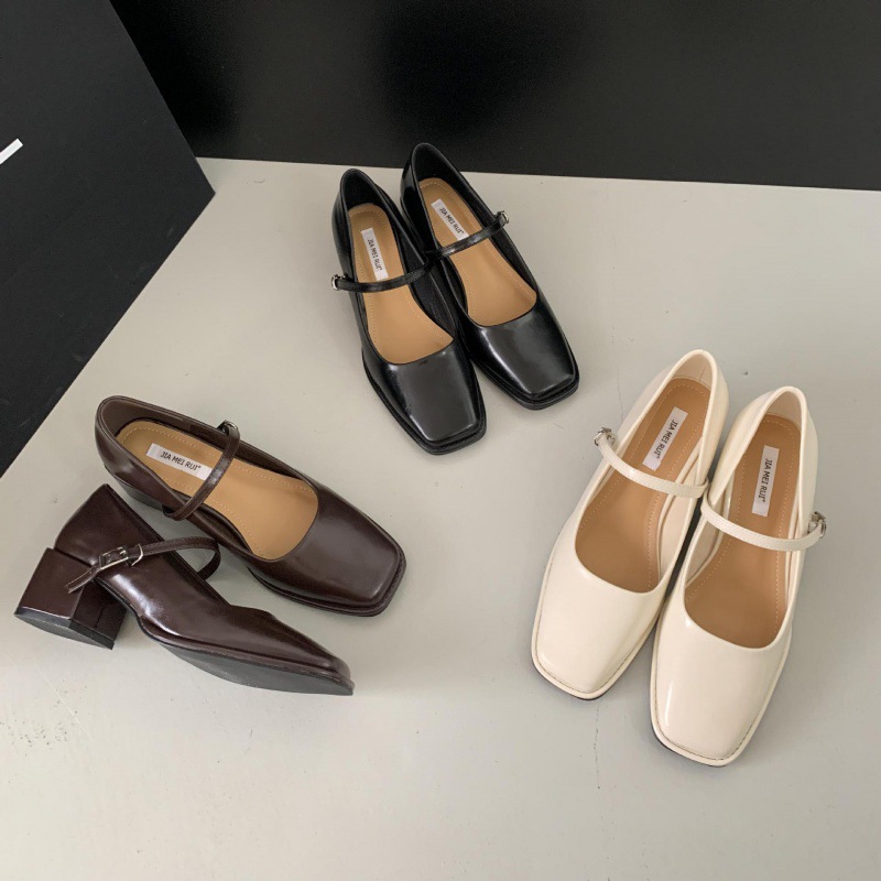 2023 Spring and Autumn new single-layer shoes women's retro square toe cool mid heel French niche Mary Jane chunky heel