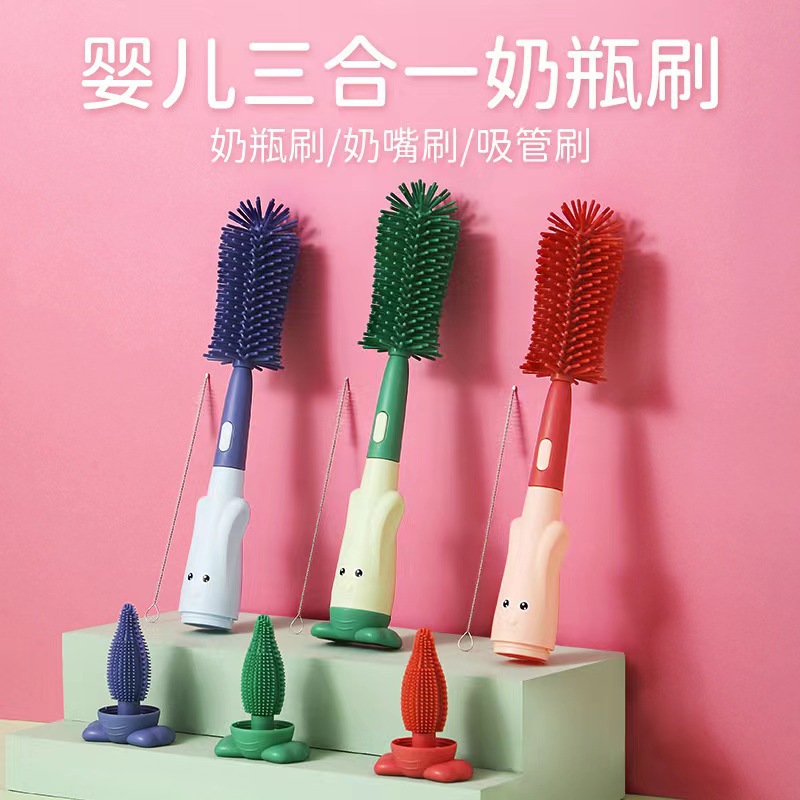 New Bottle Brush Cleaning Brush for Newborn Babies 3-in-1 Pacifier Brush Straw Brush Cleaning Cup Brush Set