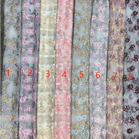 Two-color Trumpet Flower Mesh Embroidery Fabric in stock Embroidery Cloth dress DIY Mesh Embroidery Lace Fabric