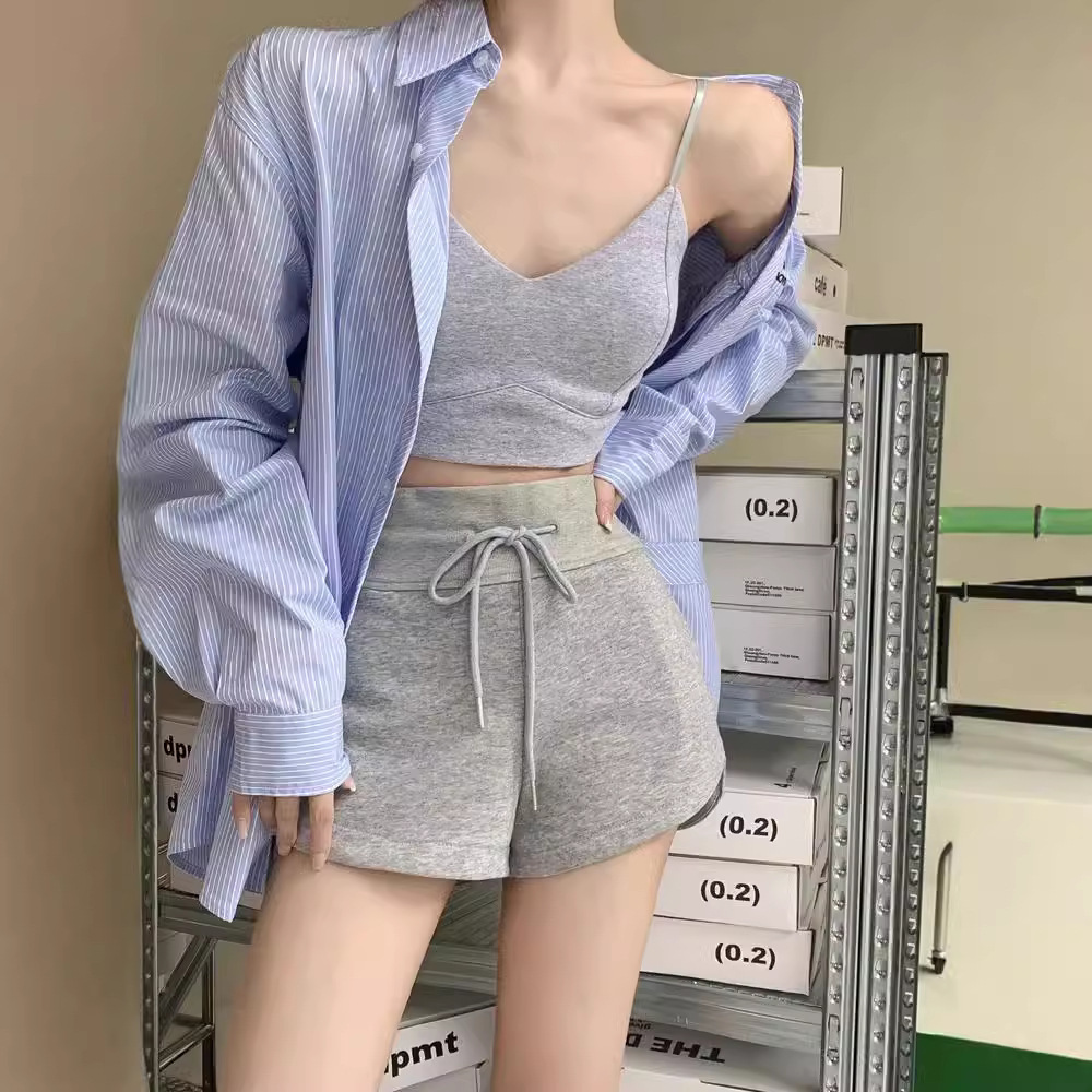 Grey Sports Shorts Hot Girls Hot Pants White Casual Pants Women's Summer High Waist Straight Pants All-match Black Pants