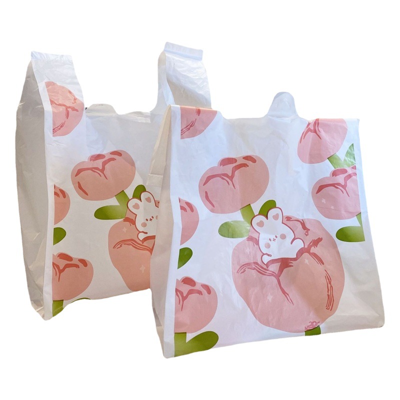 Milk White Tulip Vessel Bag Ice Powder Dessert Plastic Bag Snacks Snacks Take-out Bag Baking Salad Shopping