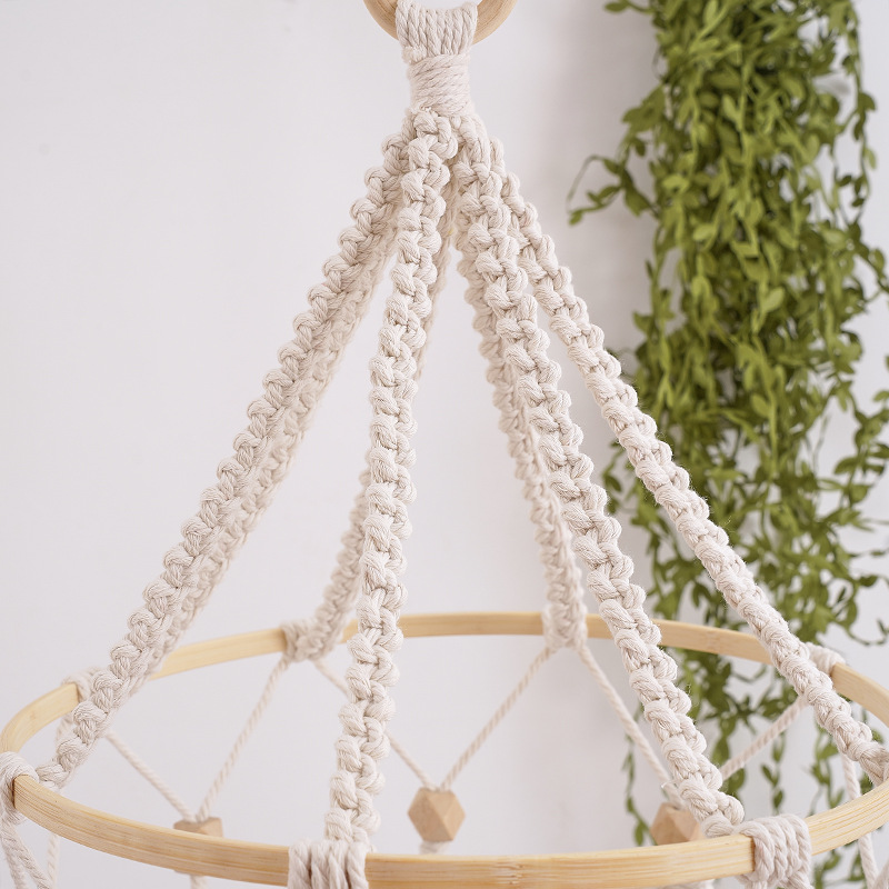 Picture of Nordic Handmade Woven Tapestry Bamboo Circle Leaves Tassel Home Decorations Children's Room Bedroom Hanging Photo Props