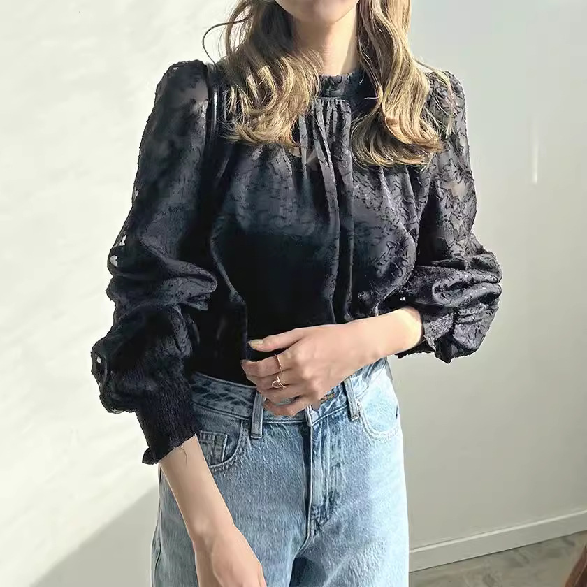 Picture of New Good Fabric 2024 Autumn Japanese Korean Beach Shirt Chiffon Shirt Lace Top Sun-protective Shirt Air-conditioning Shirt