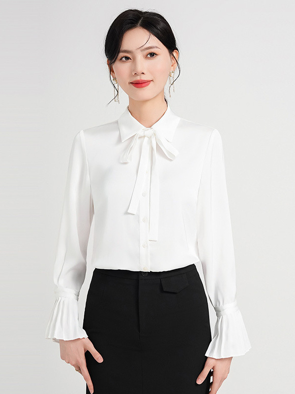 Advanced Design Sense Bow Ribbon Long Sleeve Shirt Business Wear Autumn New Elegant Commuter Shirt Work Clothes