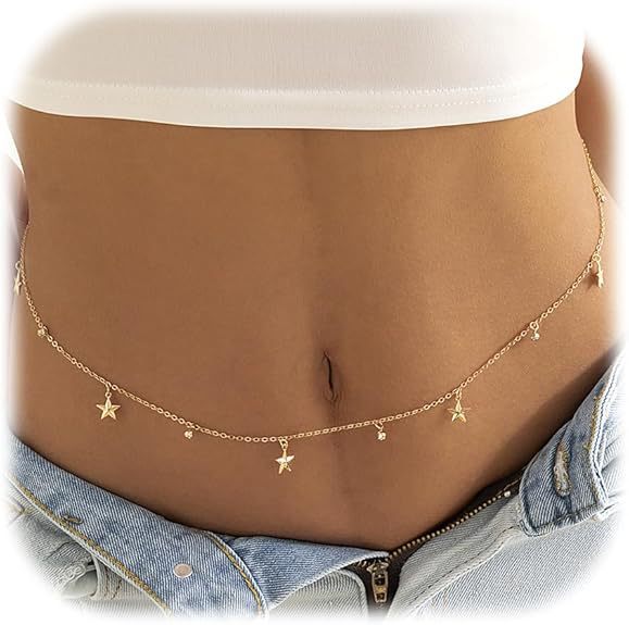 Picture of European and American cross-border jewelry sexy hot girl beach pendant body chain simple rhinestone five-pointed star tassel waist chain woman