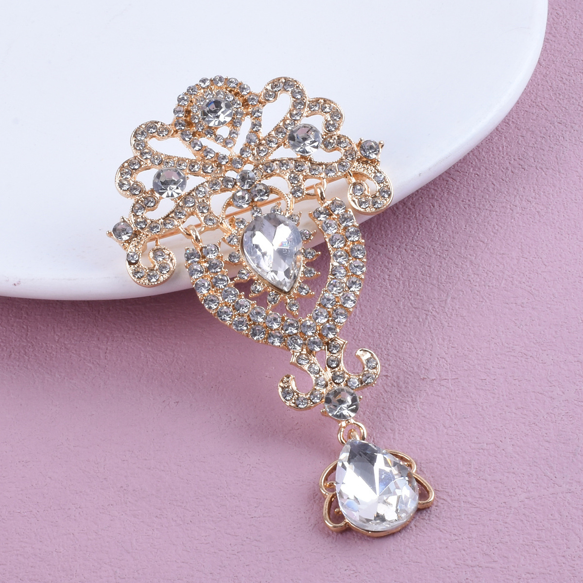 Niemann Women's Retro Personalized Multifunctional Water Drop Brooch Pendant Dual-Purpose Rhinestone Clothing Accessories Pin Wholesale