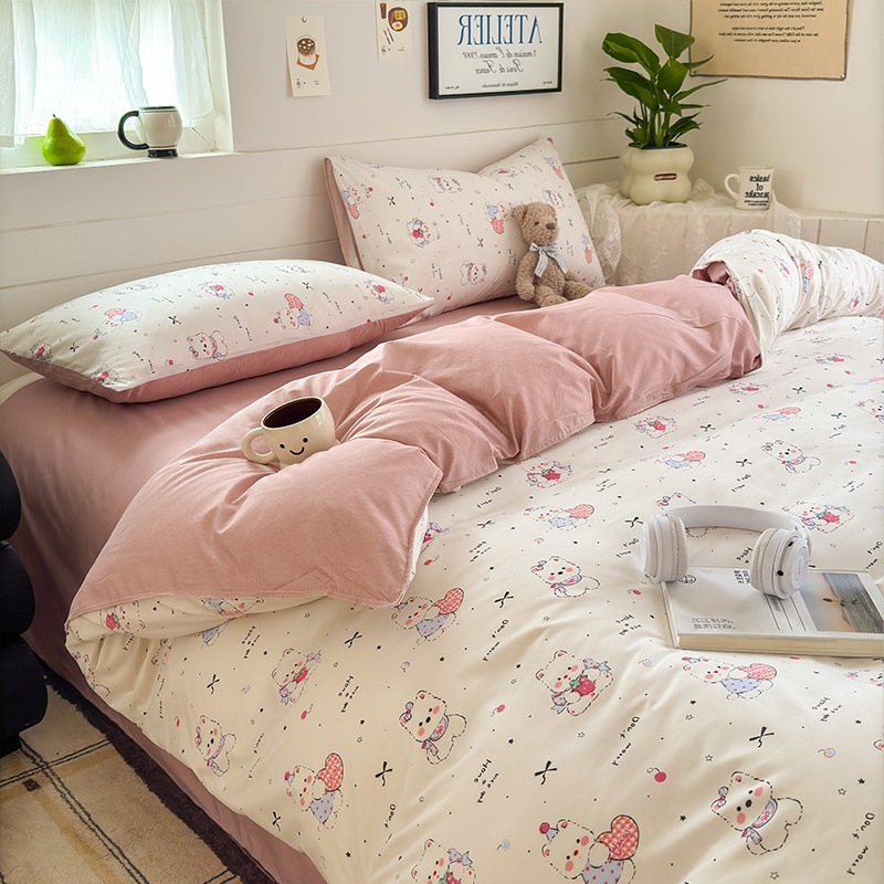 Picture of Small Fresh Summer Four-piece Bed Sheet Quilt Cover Single Student Dormitory Three-piece Cartoon Bedding