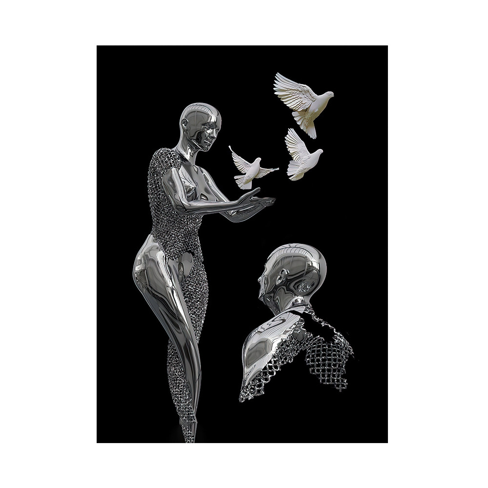 Picture of Scandinavian Home Decoration Canvas Painting Metal Character Statue Poster Hanging Painting Wall Frameless Painting Core Creative Metal