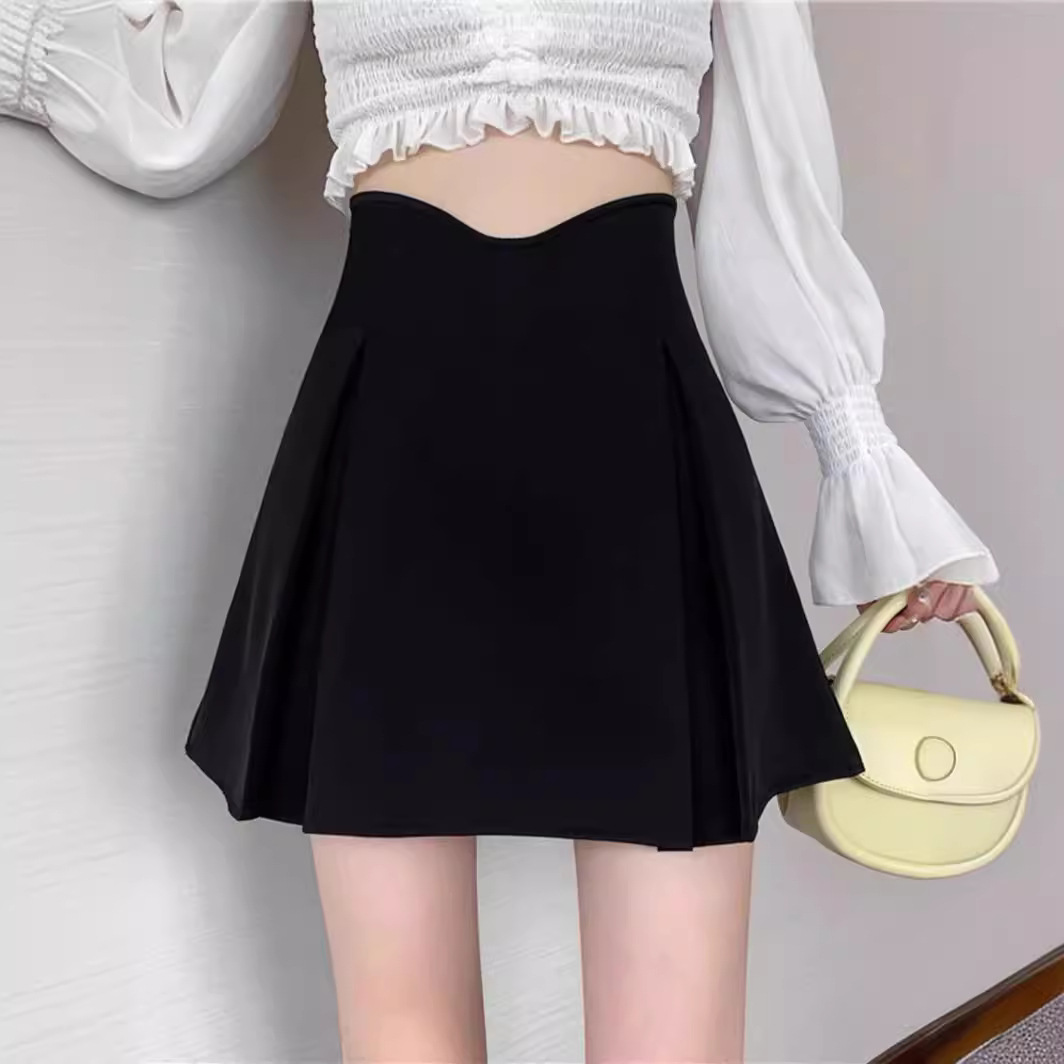 plus size Women's Wear 2024 Summer High Waist Black Fishbone Skirt chubby girl Hip Covering Slim A- Line Pleated Skirt Pants
