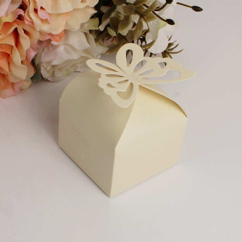 Picture of Wedding candy box hollow butterfly candy paper box square simple pearl paper gift box golden pink paper box